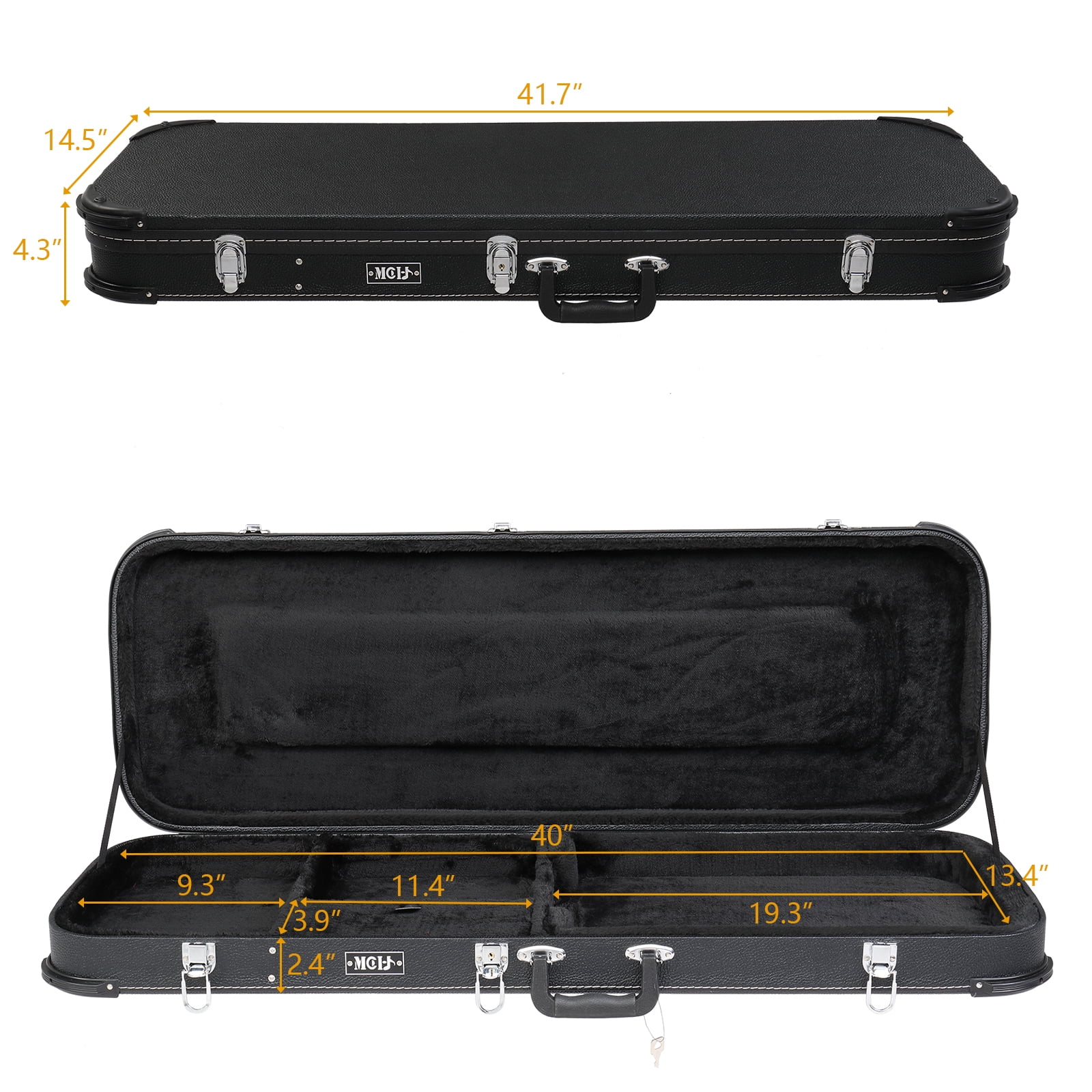 Electric Guitar Hard Case 42In Lockable Wood Frame Plush Interior ST TL 170 Style Protective Sleeve Black Chrome Latches Accessory Storage 8Lbs Impact Resistant Gig Bag Musician Travel Tour Road