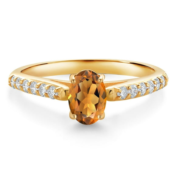 Gem Stone King 10K Yellow Gold Orange Red Madeira Citrine and White Lab Grown Diamond Engagement Ring for Women (0.88 Cttw, Oval 7X5MM, Gemstone Birthstone, Size 8)