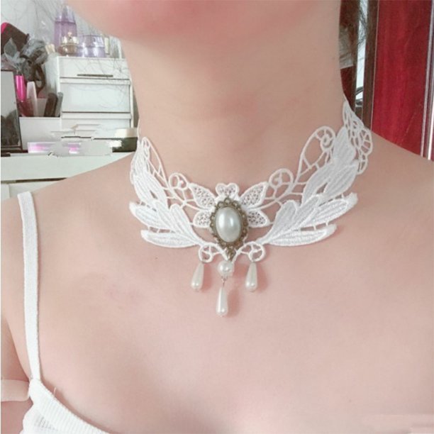 Gargantilla gótica con cuentas de flores negras para mujer, collar de cuello de encaje Sexy, cadena de borla Vintage, joyería Steampunk para Halloween
