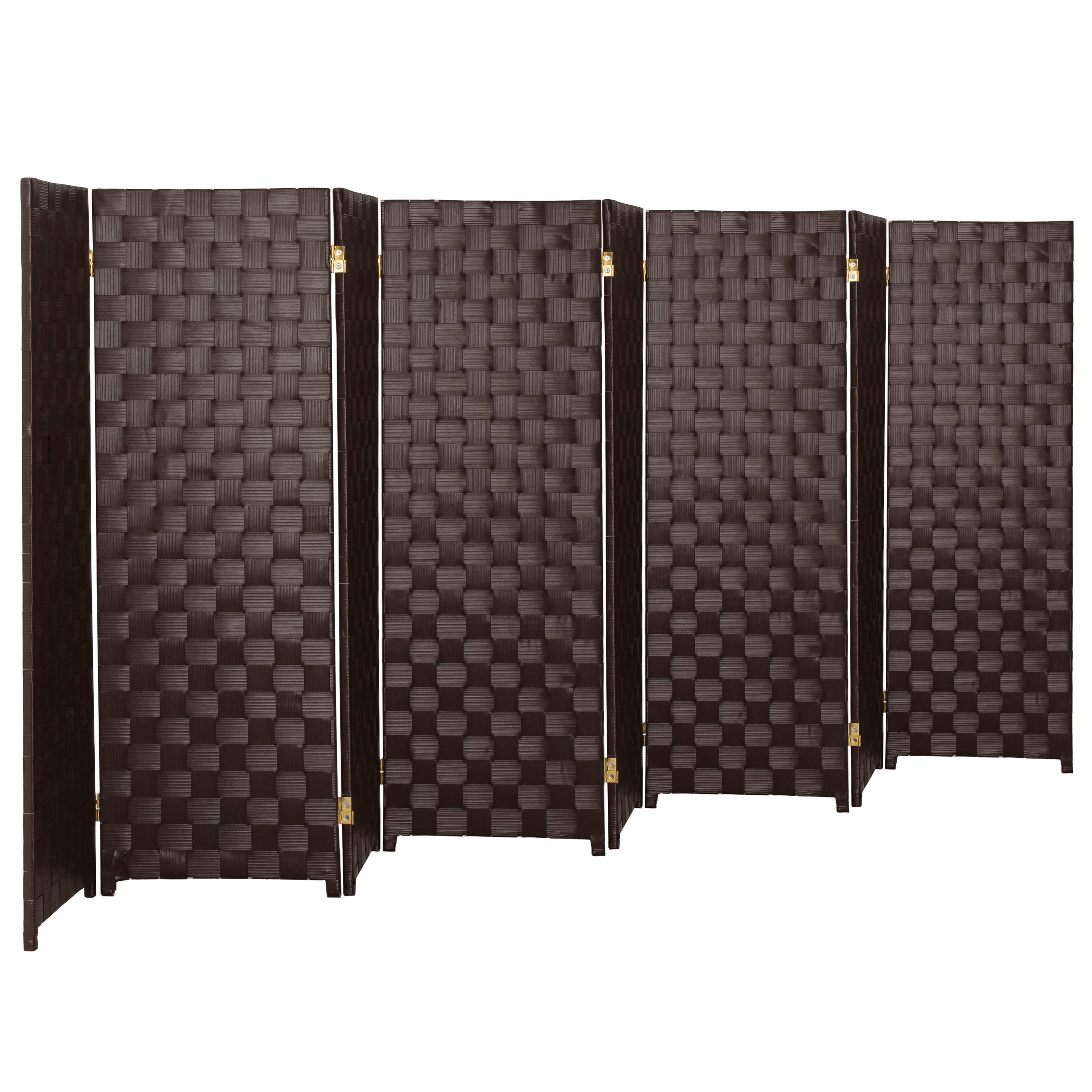 Red Lantern 4 ft. Short Woven Fiber Outdoor All Weather Folding Screen - 8 Panel - Dark Brown