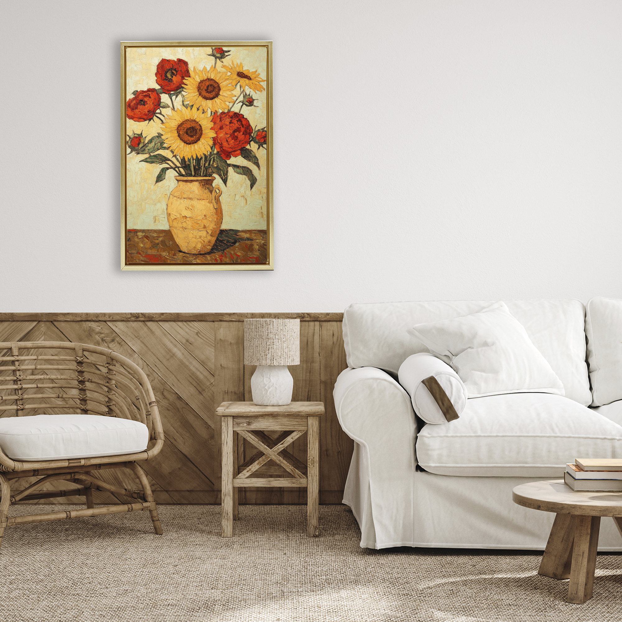 Rustic Flower Display Gold Framed Floater Canvas Wall Art, design by Petal Prints Design