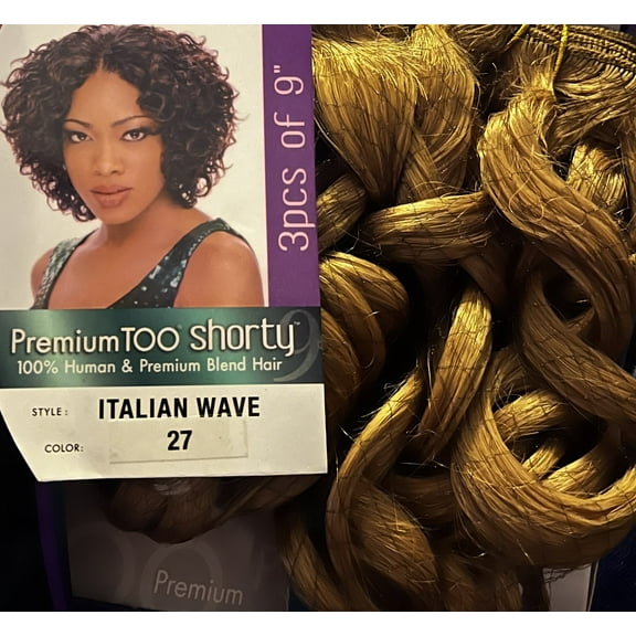 Sensationnel Premium Too Shortly  100% Human Hair Blend Hair Weaving- Style:Italian Wave 3Pcs Of 9” ( Color:#27)