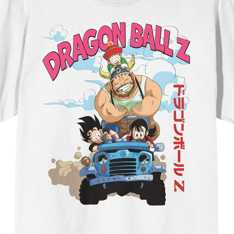 Dragon Ball Z Jeep Ride Crew Neck Short Sleeve Men's White T Dragon Ball Z Jeep Ride Crew Neck Short Sleeve Men's White T