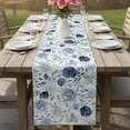 thumbnail image 5 of Blue Flowers Table Runner, Watercolor Rustic Retro Floral Leaf Vines Washable Cotton Linen Table Runners 120 Inches Long, Dresser Scarf Runner for Dining/Living Room/Kitchen/Square Tables 13''x120'', 5 of 8