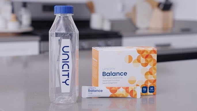 Unicity Balance Orange Drink Mix with Unicity Bottle, 30 Sachets, Fiber Drink Mix Powder, Reusable Mixing Bottle Included, Instant Orange Beverage, Low Calorie Daily Drink Mix for Men & Women