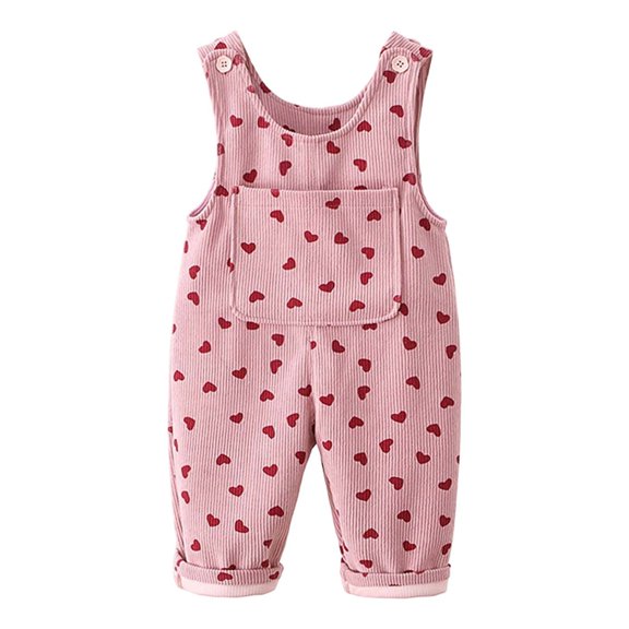 Byoo Graphic Corduroy Overalls for Newborn Girls Heart Print Wide Leg Baby Overall Pants Daily Casual Trousers,Pink