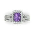 thumbnail image 2 of Clara Pucci 14K White Gold Emerald Cut 1Ct Simulated Alexandrite Engagement Ring + Matching Band - Luxury Box Included, 2 of 7