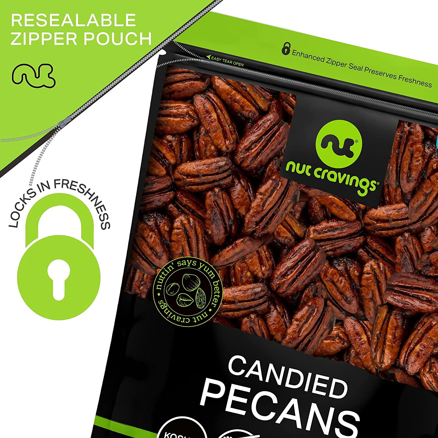 Nut Cravings Candied Pecans Honey Glazed Praline, Shelled (16oz - 1 lbs)
