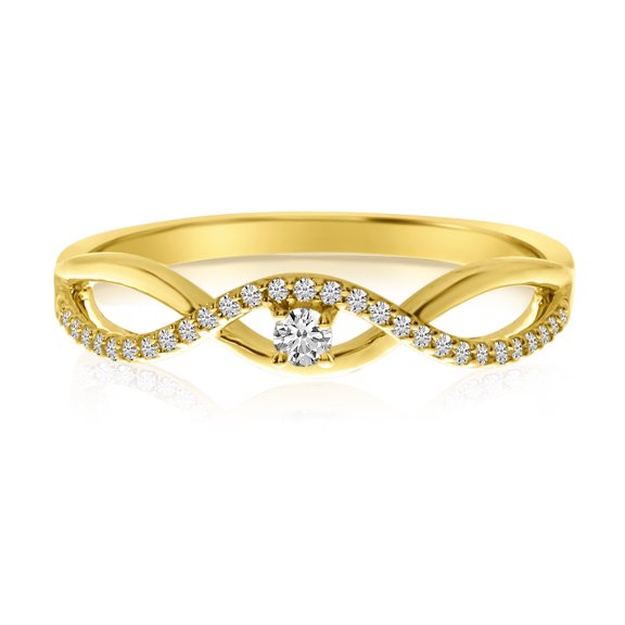 14k Yellow Gold Stacking Wave Diamond Ring