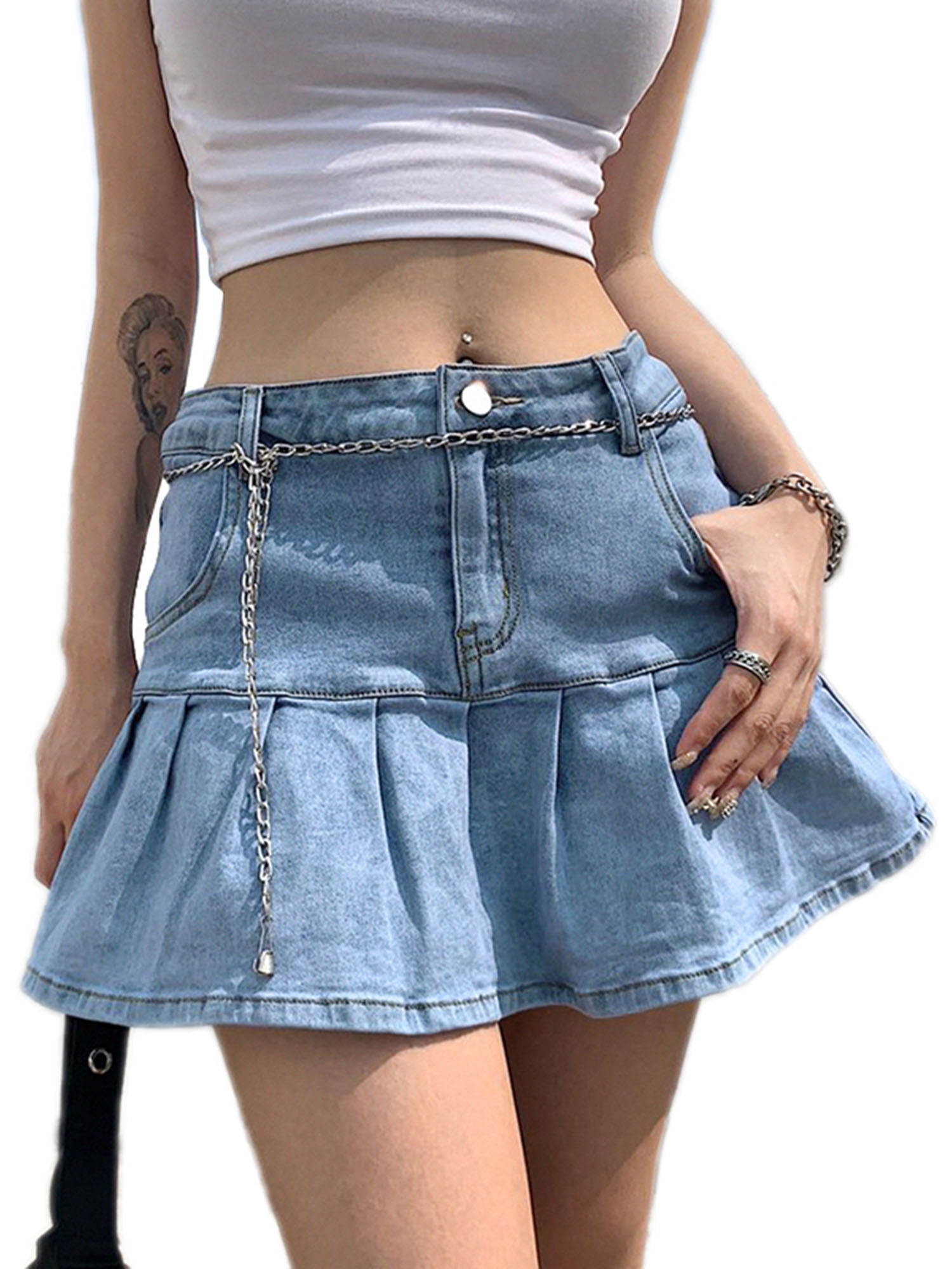 Preloved Vintage Retro Recycled Jean Skort Size 11 12 Pleated Skort Jean Shorts Skirt