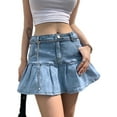 thumbnail image 1 of Diconna Jupe Mode pour Femmes avec Poche Couleur Unie Jupe en Denim Élégante pour Dames, 1 of 7