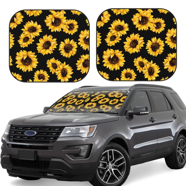 Balery Sunflower 6 Parasol para parabrisas de coche de 2 piezas | Parasol plegable para parabrisas delantero de coche para la mayoría de sedanes-Large
