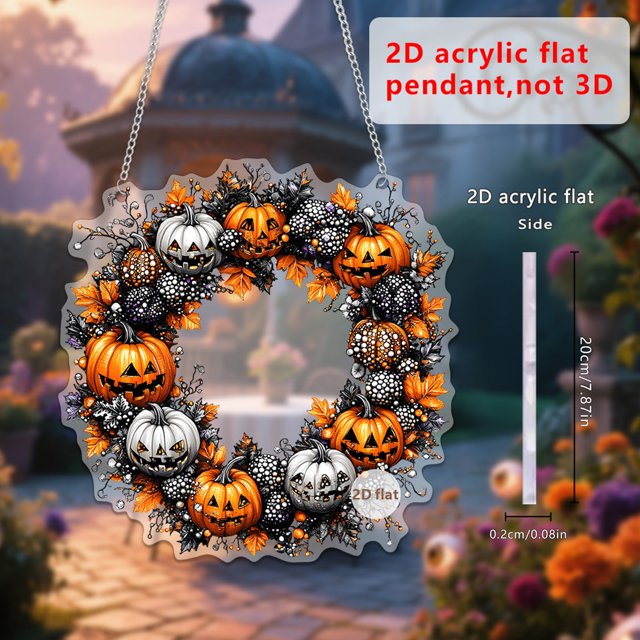 Wmhnj Decoracin de ventana acrlica 2D con forma de calavera de calabaza y murcilagos para Halloween, ideal para colgar en el porche o para exteriores.