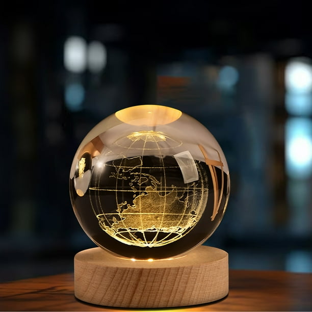 Xihbxyly Luz de Noche de Cristal, Temática Del Sistema Solar de Saturno y Galaxia, Recargable Por Usb, Lámpara de Cristal Grabada, Luz Blanca Cálida, Decoración para Dormitorio y Sala de Estar, Regal
