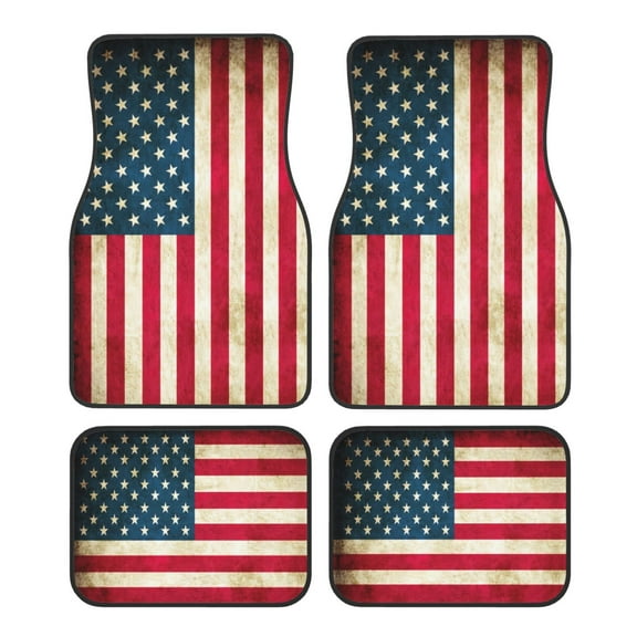 KAKALAD Original American Flag Usa Patriotic 02 Car Floor Mats 4PC Set Carpet Protection, Universal Fit for Car SUV VA & Truck, Vehicle Front & Rear