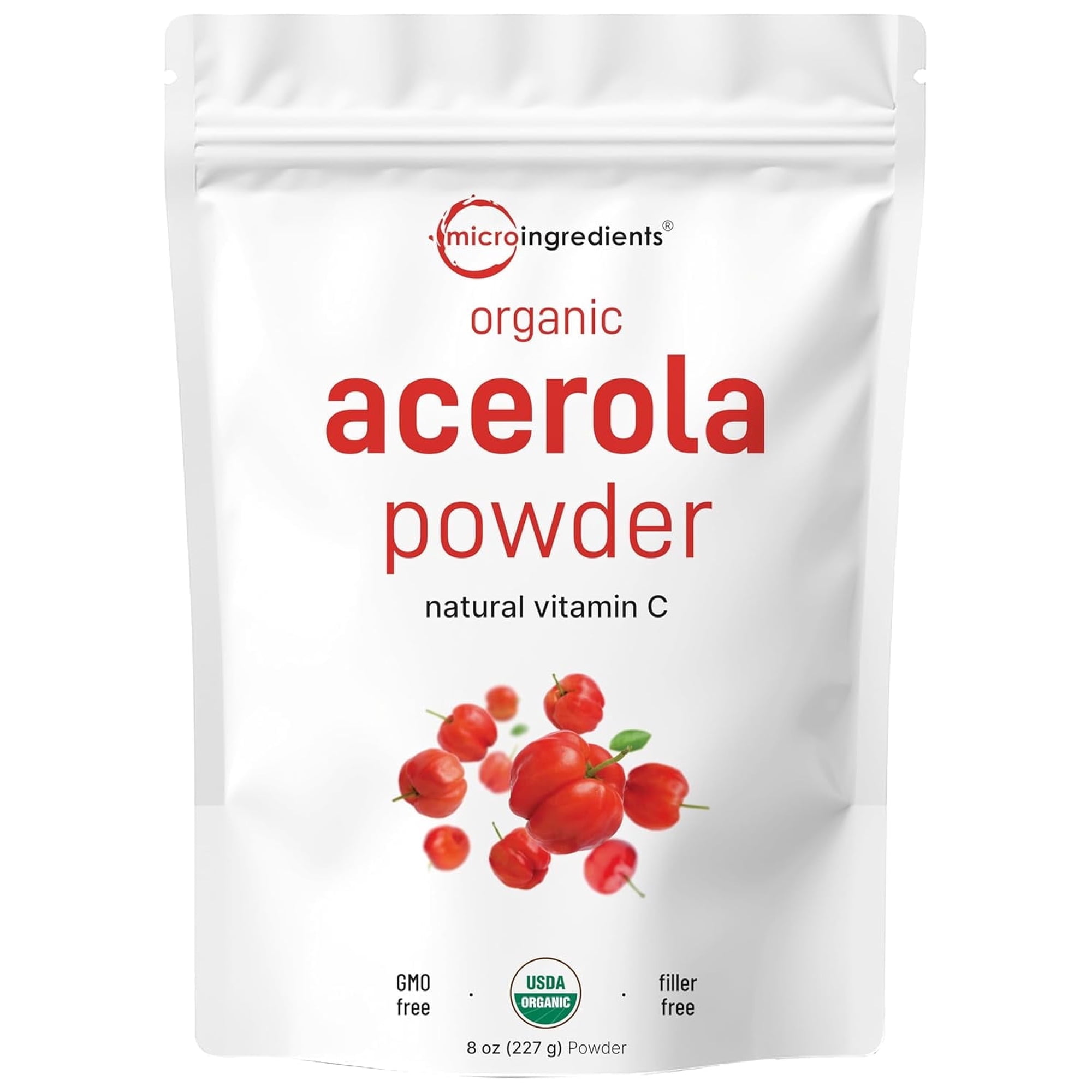 Micro Ingredients Organic Acerola Cherry Powder , 8oz | Natural Vitamin C Superfood, No Sugar & Additives, Non-GMO & Vegan Friendly, Brazil Origin