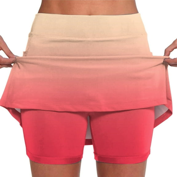 cfhntfmh Women's Mini Tennis Skirt with Shorts Athletic Workout Gradient Color Golf Skorts Trendy Summer Gym Shorts