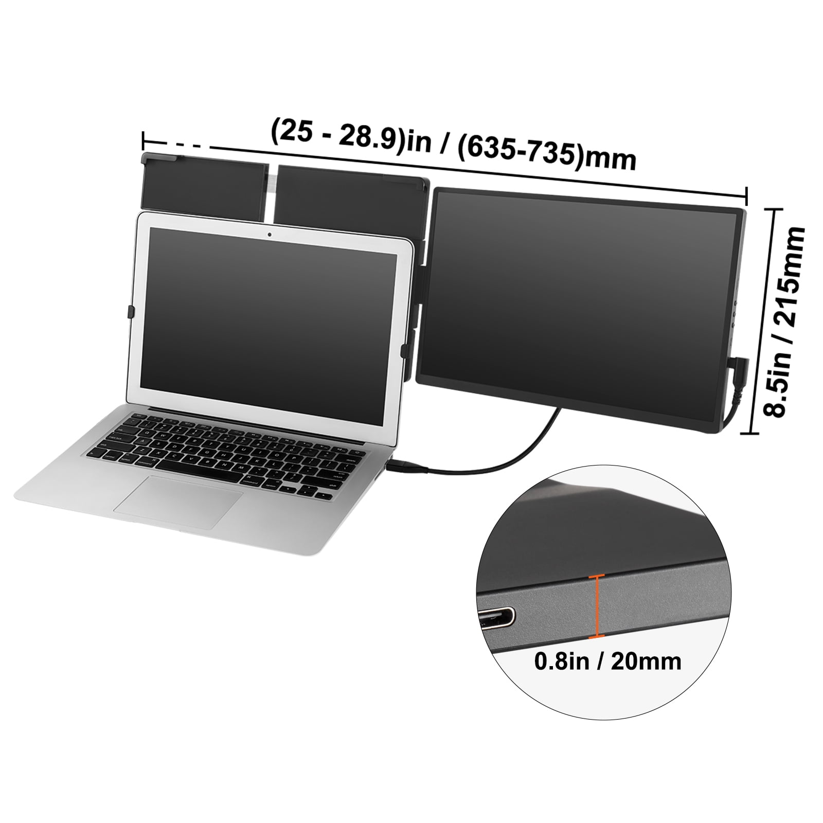 KFFKFF Mobile Laptop Display Add-On, 14" Full HD 1080P IPS Second Screen, Fits 13"-17" Laptops, Rotatable Extra Monitor with USB-C/USB-A/Mini HDMI, Works with Mac/Windows/Android/Switch/PS5