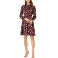 thumbnail image 1 of Vestido Floral de Mujer Chic Inspire con Cuello Mock, Manga Larga, Cintura Ajustable, Largo a la Rodilla, Estilo Boho, Talla XL, Satén Rojo Vino, 1 of 8