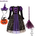 thumbnail image 3 of Vestido de fiesta de bruja para niñas de Halloween, disfraz de fantasma gótico, bata, vestido con tutú, sombrero de bruja para fiesta de carnaval de Purim, 3 of 5