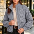 thumbnail image 6 of Yutgune Women's Cropped Plaid Jacket Zip up Stand Collar Casual Coat with Pockets Bomber Gingham Jacket Fall Workout Outerwear, 6 of 8