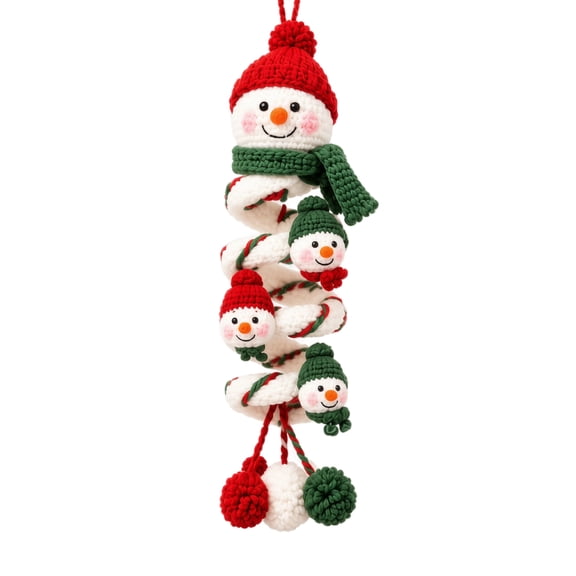 Amigurumi Crochet Kit with Spiral Snowman Design, 8-Color Yarn Set, Red White and Green, for Holiday Home Display, Wall Hanging Decoration