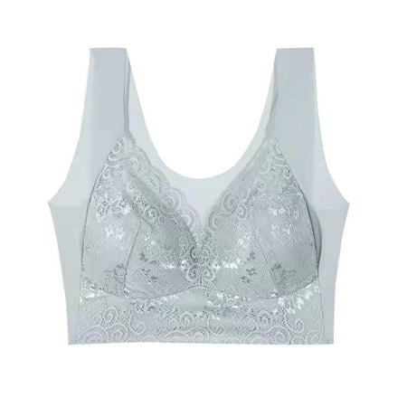 Tumotour Full Coverage Bras For Women Lace Pattern Traceless Without Steel Ring Gathering Push Up Nursing Bra Yoga Beauty Vest Integrated Fixed Chest Pad Fitness Small Soft Breathable Seamless Bra
