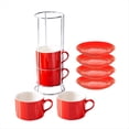 thumbnail image 1 of Tazas de Capuchino Apilables de Porcelana con Platillos y Soporte de Metal, Tazas de Espresso para Café con Leche, Café de Especialidad A, 1 of 7