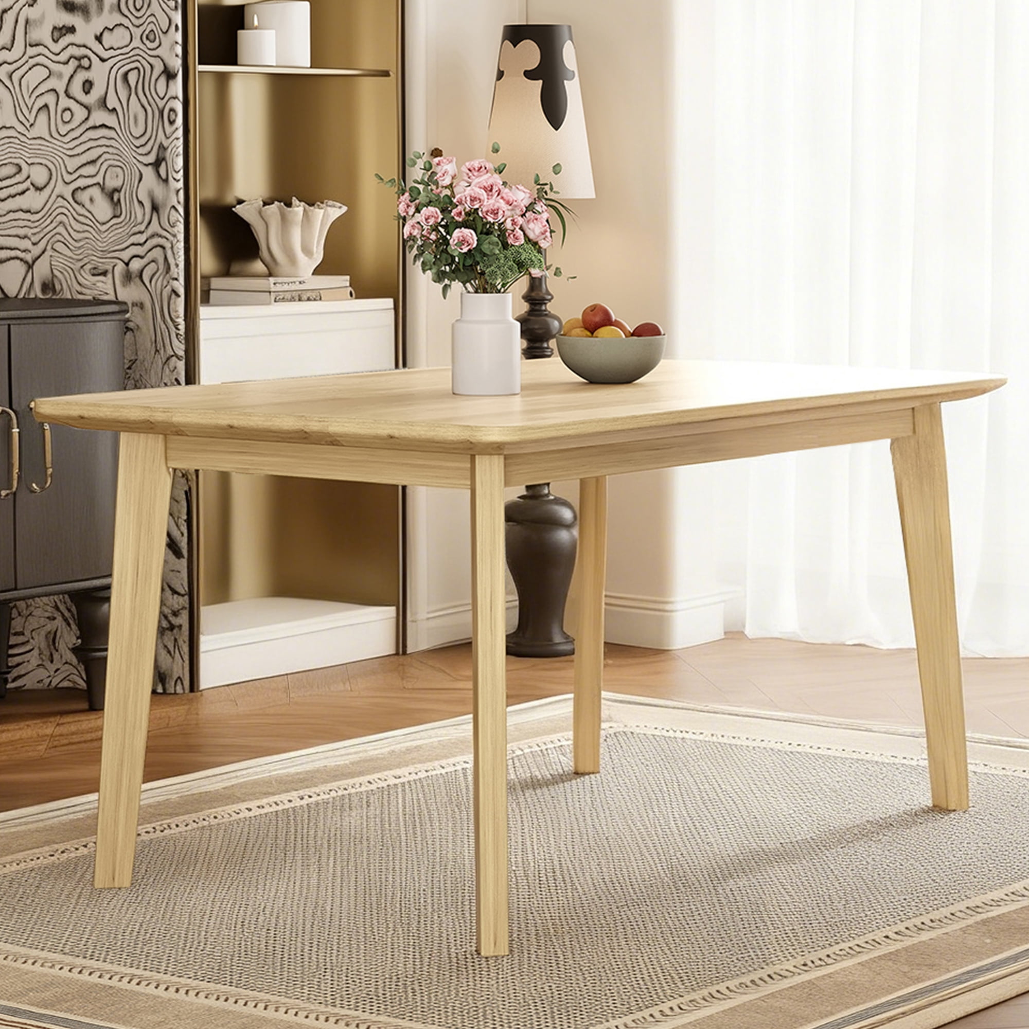 Euroco 47" Farmhouse Dining Table for 4,Wooden Rectangular Kitchen Table with Wood Frame for Dining Room,Kitchen Living Room,Natural