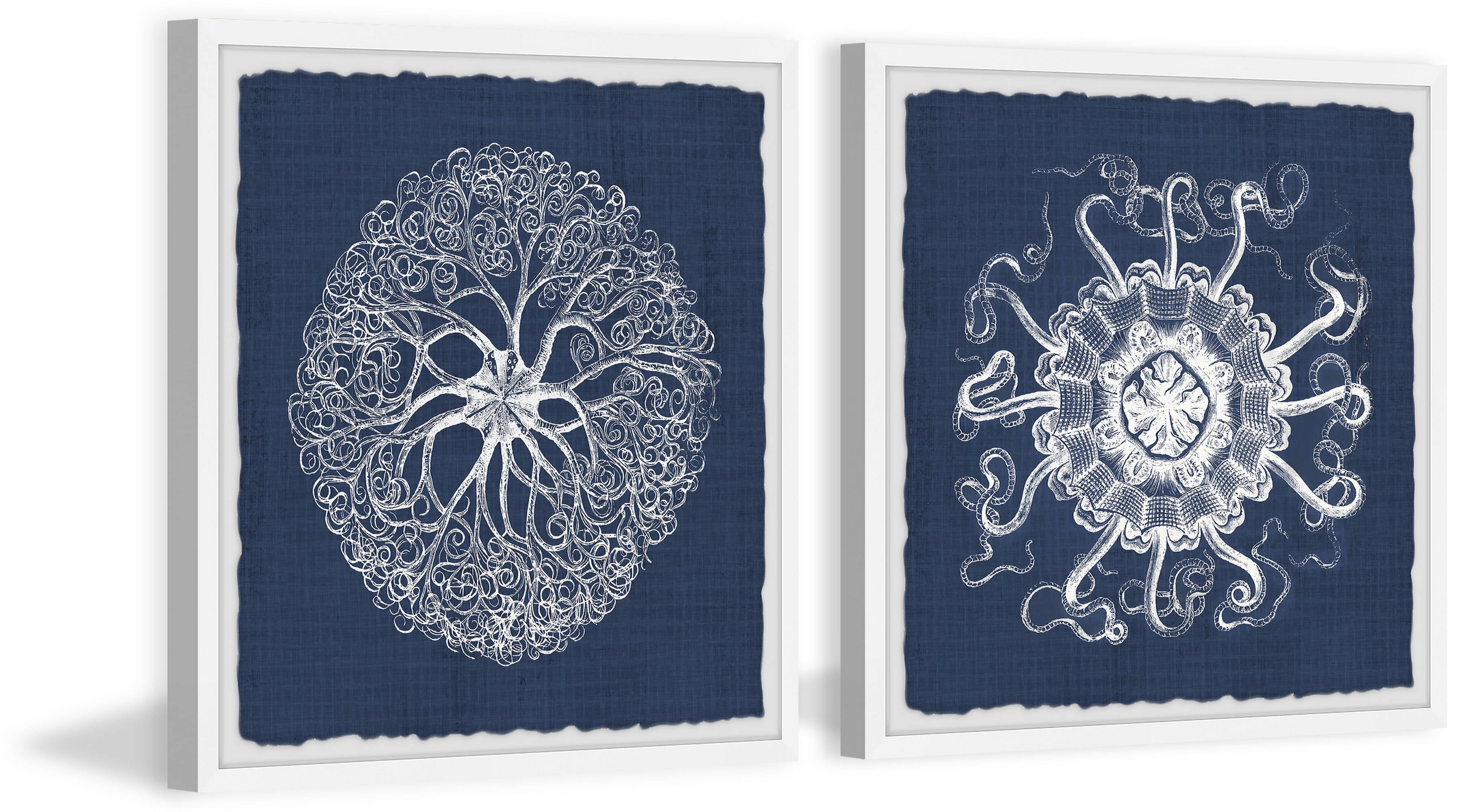 Marmont Hill Sea Anemone On Indigo Ii Diptych, Art Prints 48.00" x 1.50"