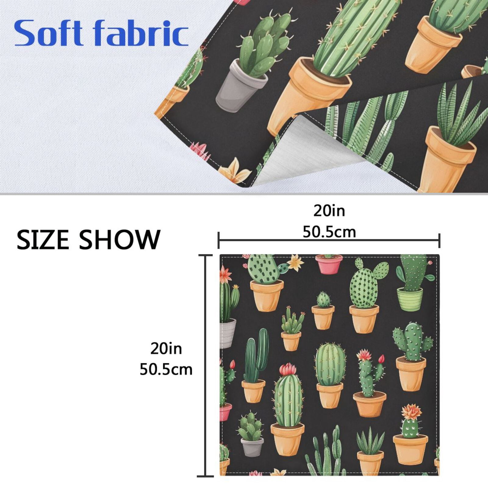 JSTEL Potted Cactus Cacti Cloth Napkins Set of 6, 20x20 Inch Washable and Reusable Napkin for Decoupage Dinner Party Everyday Use