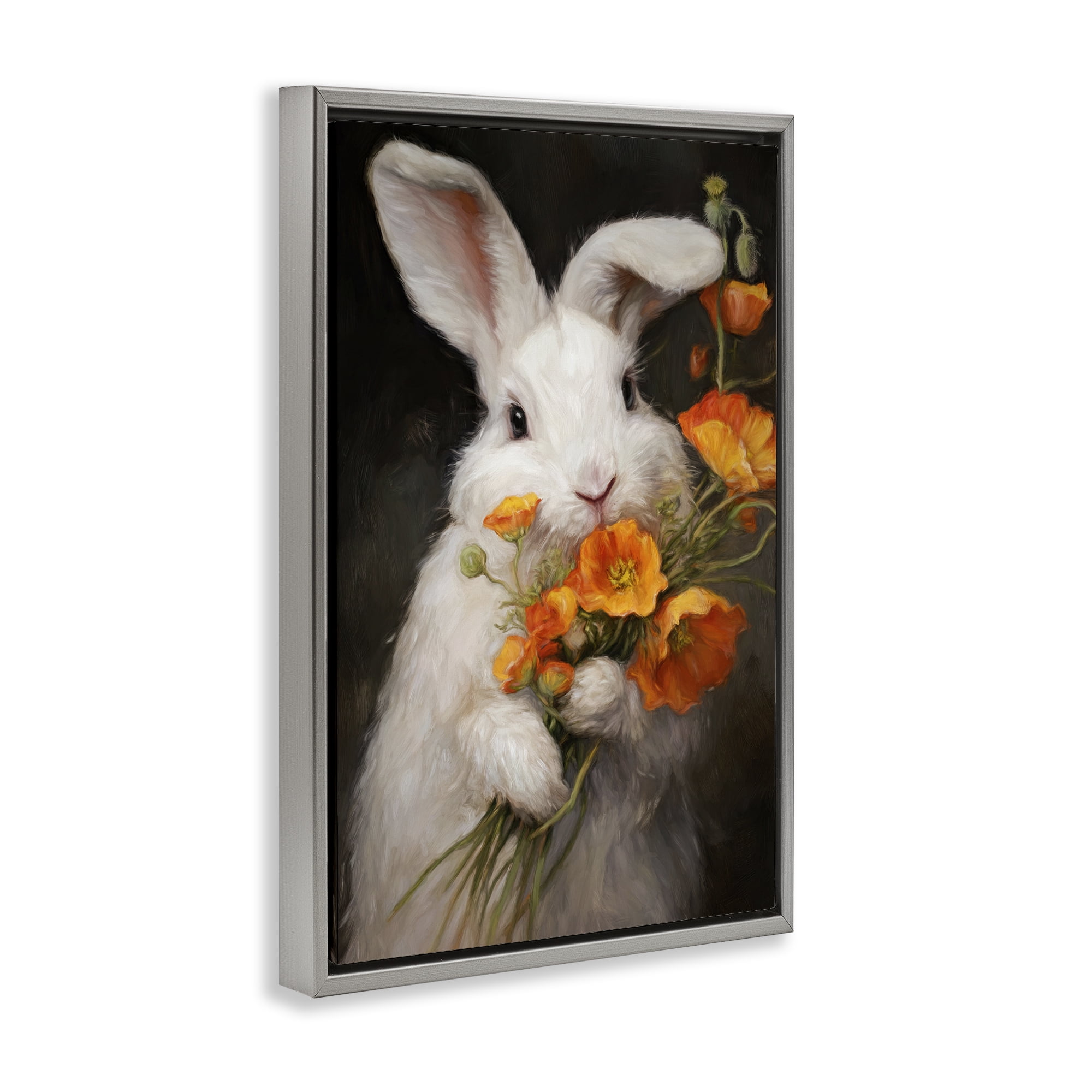Stupell Industries Floppy Loves Her Poppies Gray Framed Floater Canvas Wall Art, design by Tina LeCour