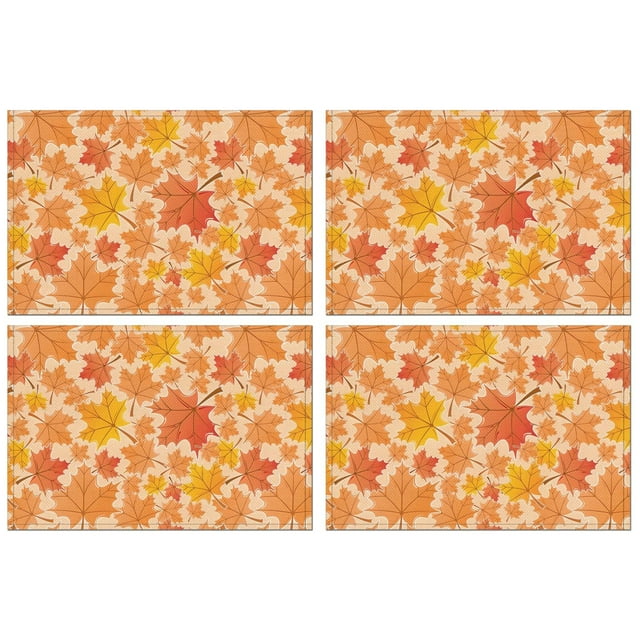Maple Leaf Set Of 4 Holiday Table Place Mats Thanksgiving Harvest Fall Autumn Heat-resistant Placemats 12 X 18 Inch Fall Table Mats for Kitchen Dining Table Mats
