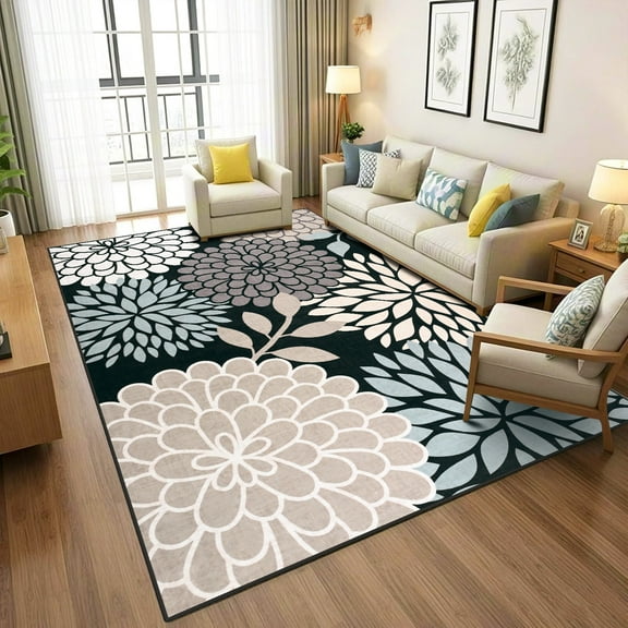 Wellber Floral Area Rug Soft Rugs Non-Slip Washable Carpet for Living Room Bedroom Home Decor,4'x6',Grey