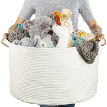 XXL Cotton Rope Basket (22"x14"), Off-White, 100% Cotton, Extra Large Woven Storage Basket, Blanket Basket Living Room, Toy Storage Basket, Pillow Basket, Laundry Basket, Round Basket, Baby Hamper