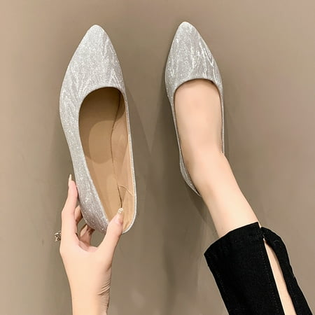 

ERTUTUYI Leisure Women s Four Seasons Cloth Non Slip Flat Pointed Toe Breathable Slip On Lazy Shoes Silver 40