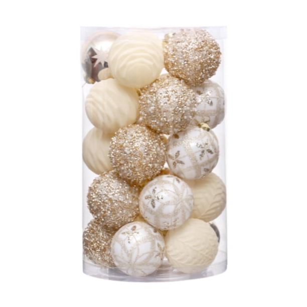 25 bolas navideñas para colgar en el árbol de Navidad, decoraciones navideñas novedosas. Blanco champán intenso
