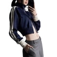 thumbnail image 2 of Seyurigaoka Women Crop Coat Casual Long Sleeve Stand Neck Zipper Striped Jackets with Pockets Spring Autumn Cardigan Outerwear Streetwear, 2 of 4