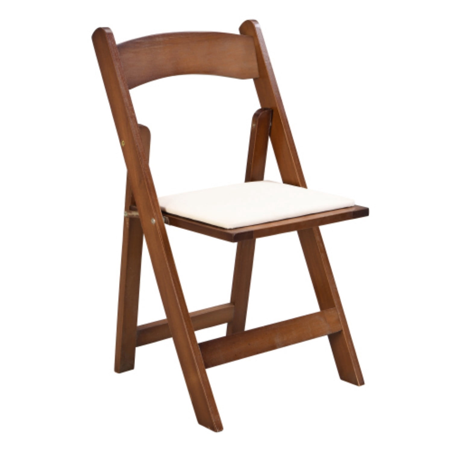 Folding Chairs Set of 4, Upholstered Folding Dining Chairs with Solid Wood Frame, PU Leather Cushion, Space-Saving Portable Chairs, Beige & Walnut