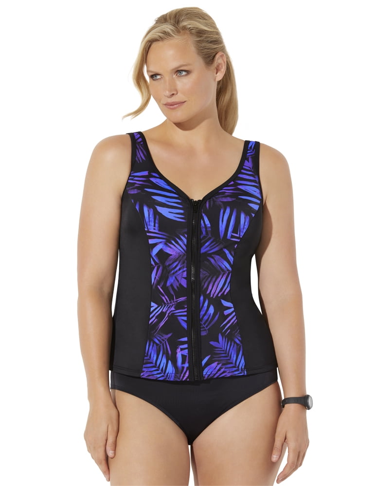 Swimsuits for All Womens Plus Size Chlorine Resistant Floral Tankini Top