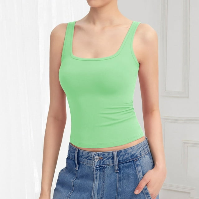 Débardeurs et Camisoles pour Femmes, Débardeur à Encolure Carrée Sans Manches, Double Doublure, Style Basique, Incontournable de Garde-Robe, Respirant, Confortable, Tenue Décontractée