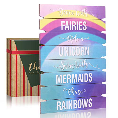 Rainbow Unicorn Mermaids Fairies Wall Sign Plaque Gift 