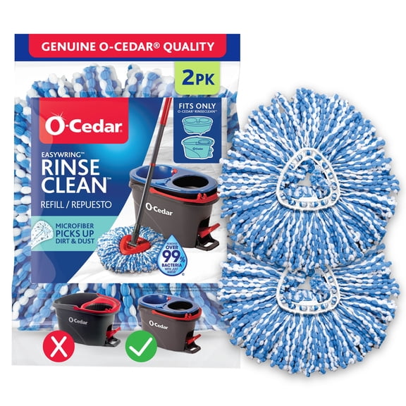 O-Cedar RinseClean Microfiber Spin Mop Head Replacements, Machine Washable & Reusable, 2 Count