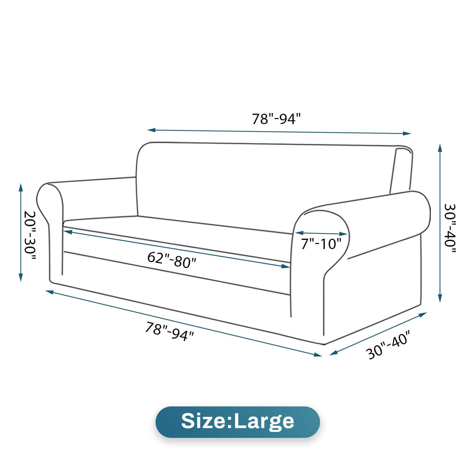 Stretchable Sofa Cover for 3 Seat Couch, Jacquard Fabric Pet Friendly Slipcover, Washable Anti-Wrinkle Protector, Fits 62"-80" Seat Area, Black