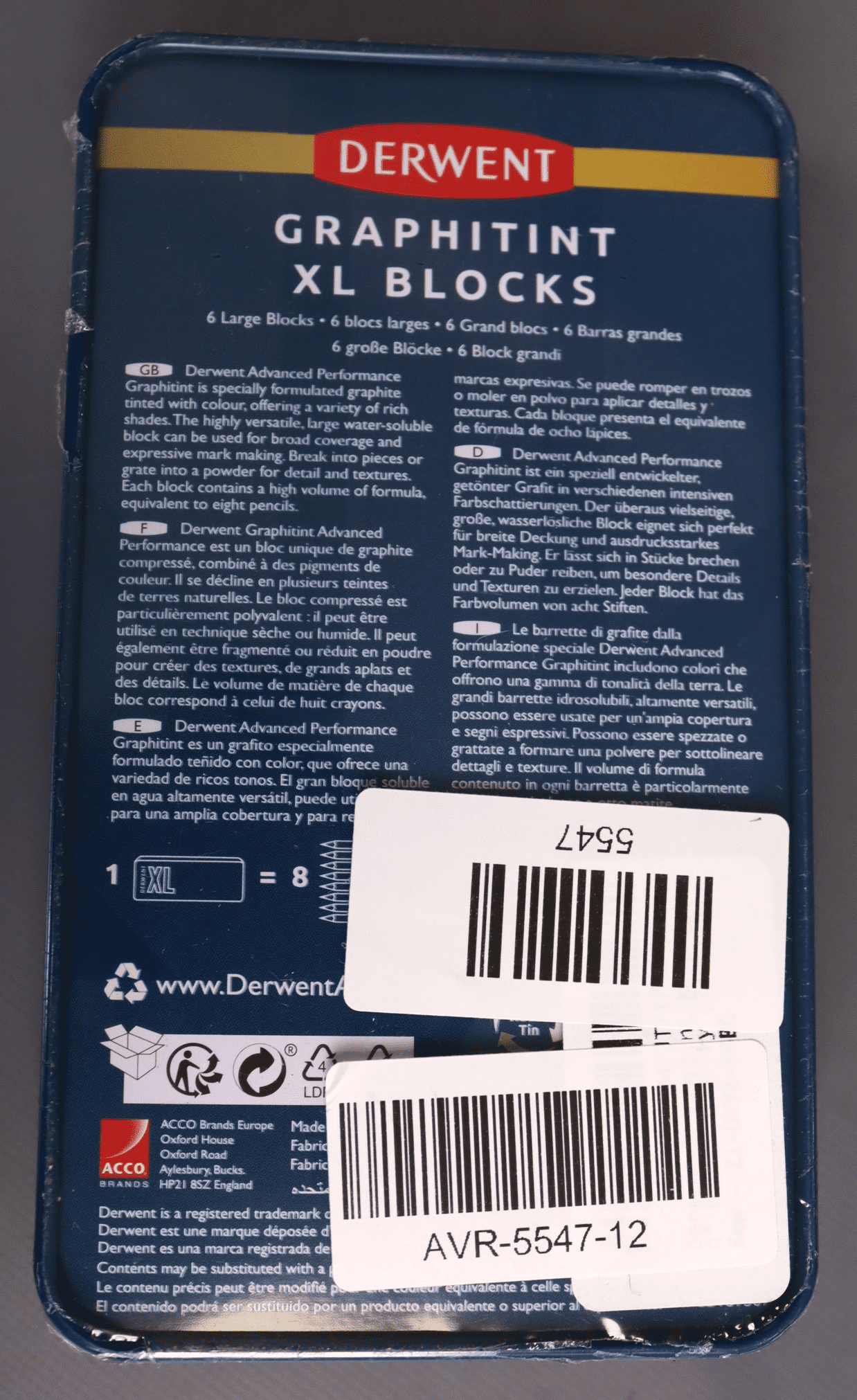 Derwent Graphitint XL Blocks - Assorted, Set of 6