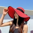 thumbnail image 2 of UJNDER Big Straw Wide Brim Summer Beach Hats for Women Floppy and Foldable Design for Sun Protection Watermelon Red, 2 of 4
