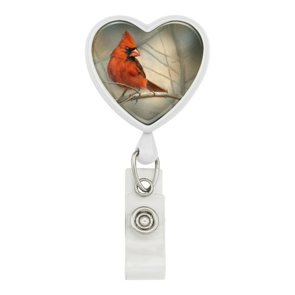 Cardinal Red Bird on Tree Branch Heart Lanyard Retractable Reel Badge ID Card Holder