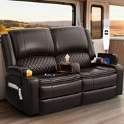 Loberfve Reclining Loveseat Sofa, Power Wall Hugger Recliner for Home Theater RV, Storage USB, Removable Armrest, 2-Tier Cushion, Brown