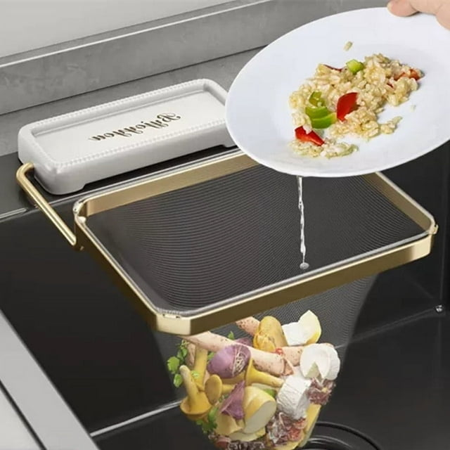CQCYD 2Pcs Waste Rack Sink, Kitchen Sink Organizer, Foldable Mesh Bag Food Scrap Catcher, Drain Strainer for Corner Sink, Countertop Dish Drying Rack, Kitchen Counter Space Saver