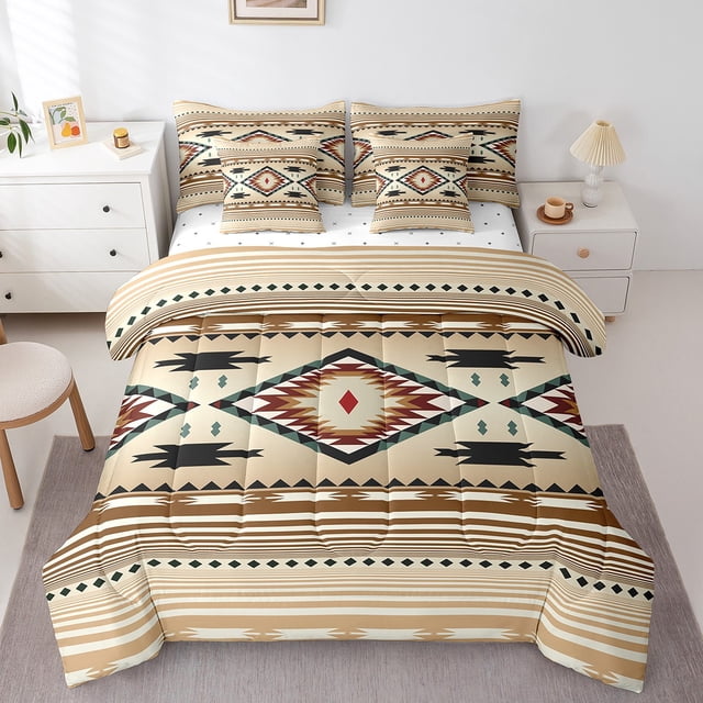 Erosebridal Ensembles de Literie Aztèques pour Enfants Taille Simple, Ensembles de Couette Rétro Bohème avec Draps, Décoration de Chambre Tribale, Réversible